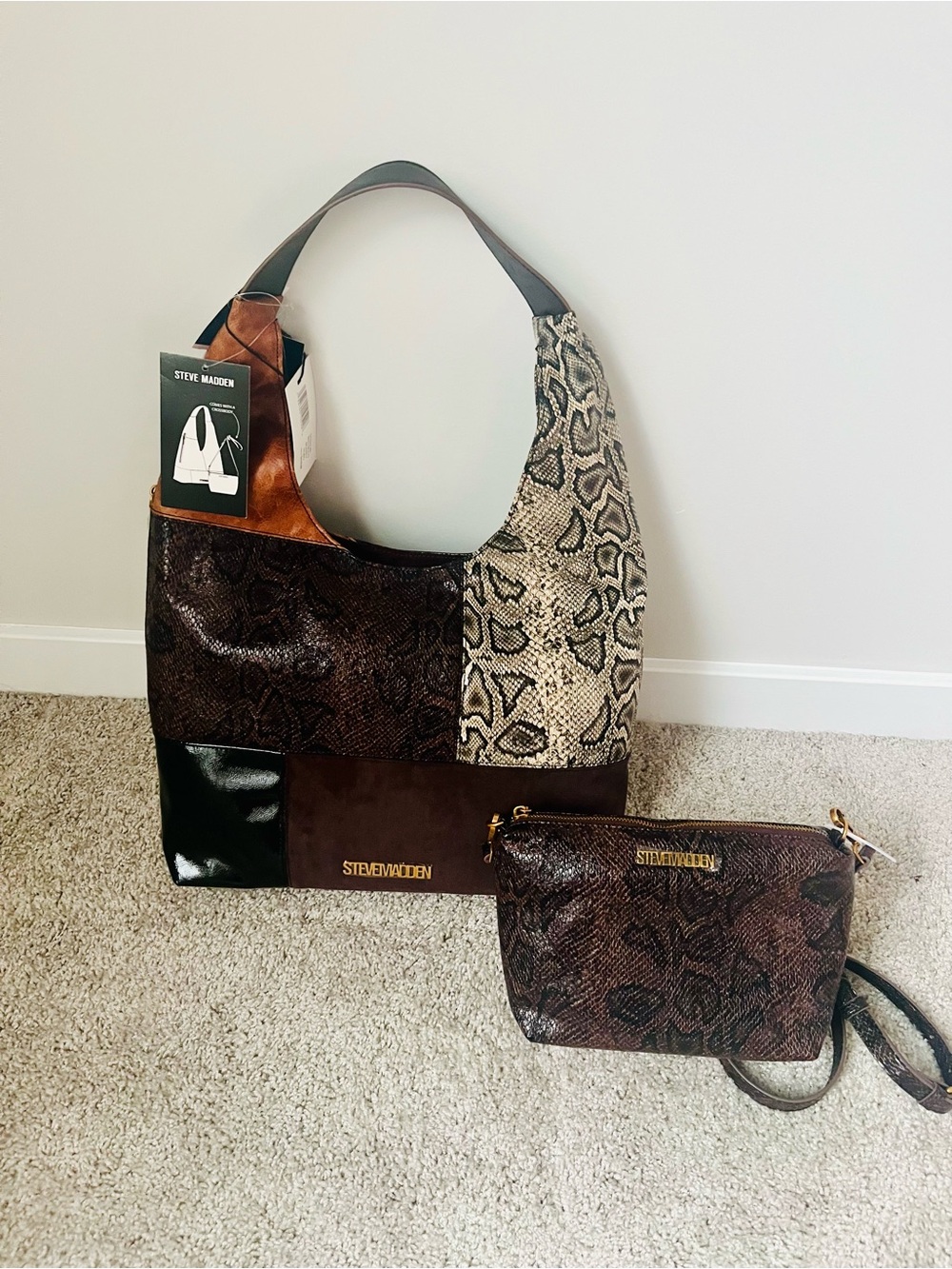 Nwt Viral Steve Madden Patchwork Hobo Bag Purse